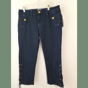 AKD MKS Darkwash Lace Up Crop Jeans 13 NWT